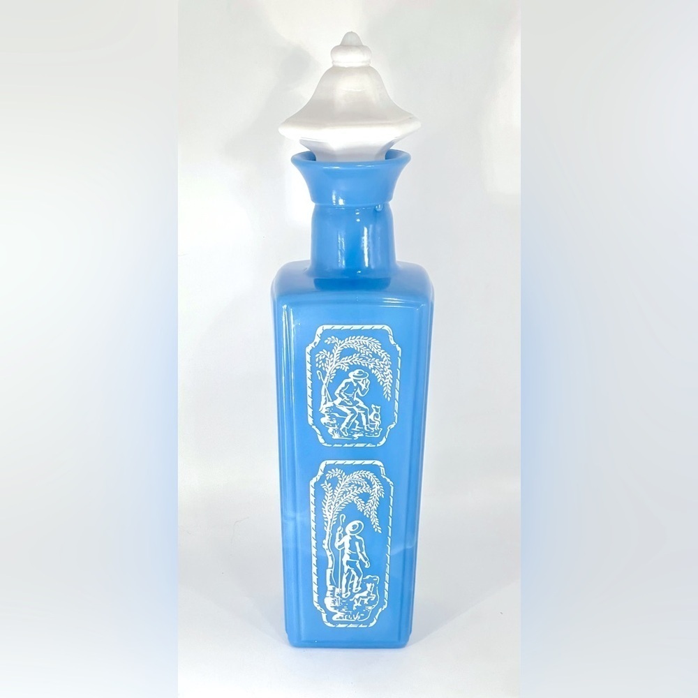 Jim Beam 1965 Blue Slag Milk Glass Decanter Whiskey Bottle Shepard & Dog Cork
